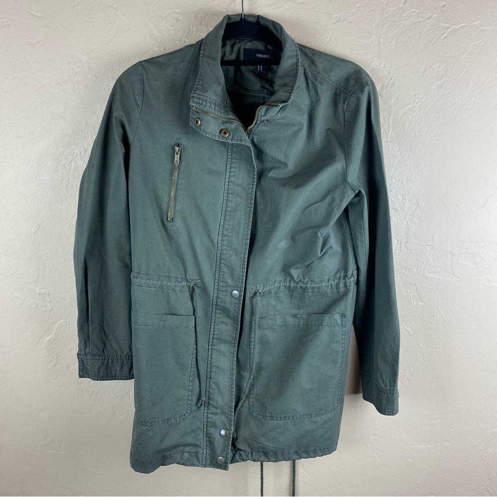 Forever 21 Olive Green Long Utility Jacket Medium